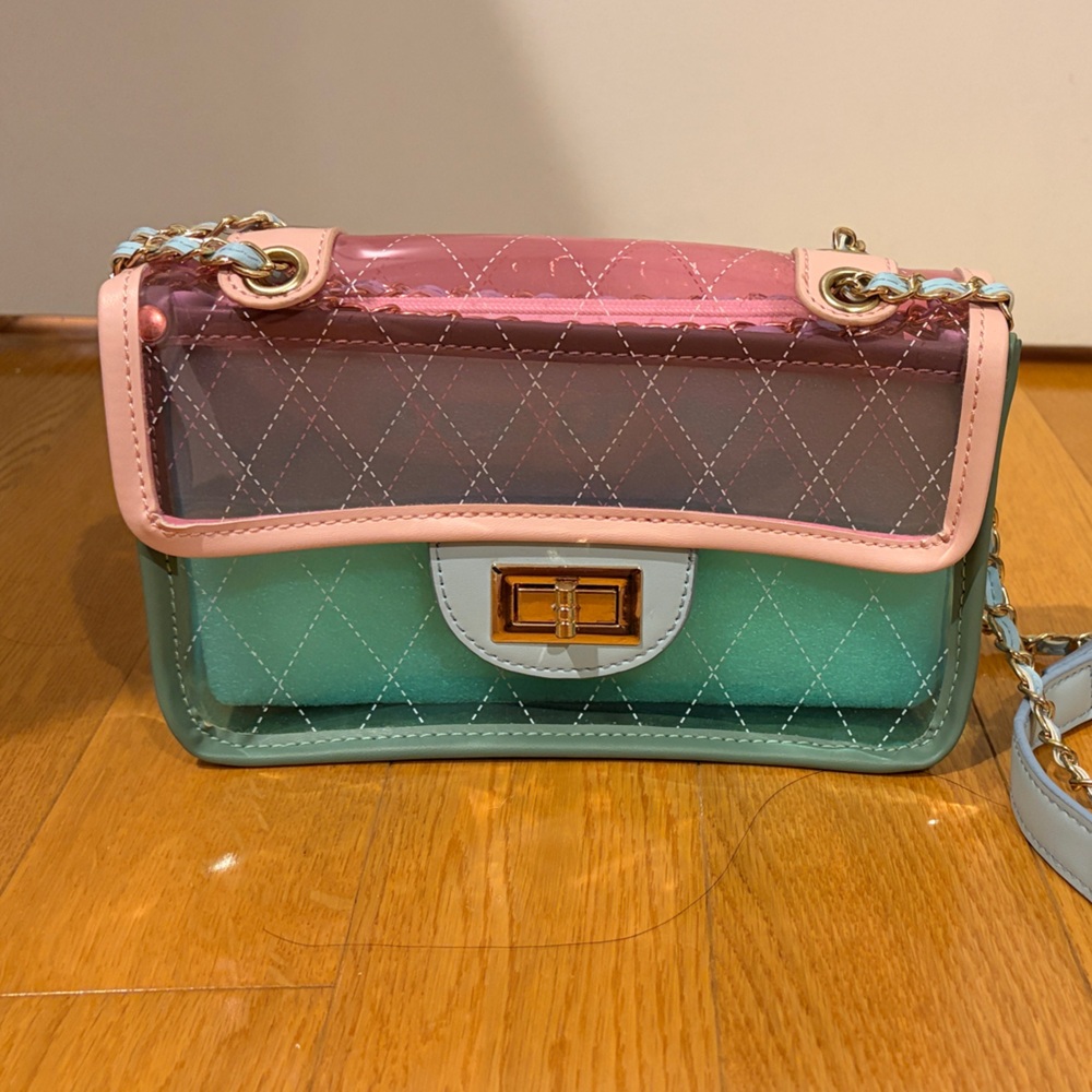 Transparent Pink and Green Quilted Crossbody Concert Purse